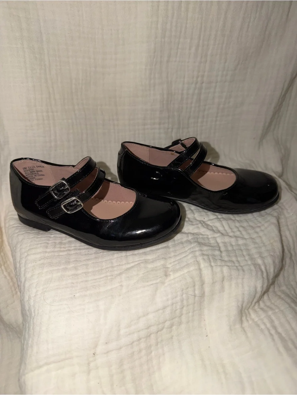 Girls Black Patent Double-Strap Mary Jane Kids Shoes